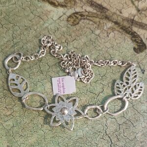 Lia Sophia Silver Leaf and Flower Necklace